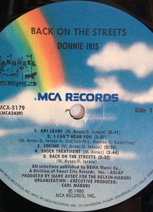 Donnie Iris : Back On The Streets (LP, Album, Pin)