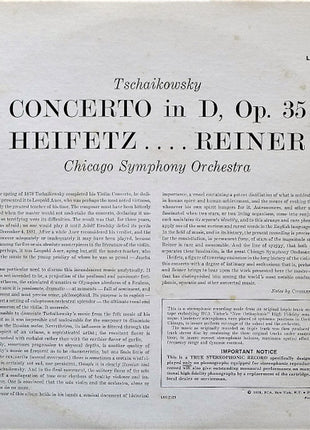 Tschaikowsky* - Heifetz*, Reiner*, Chicago Symphony* : Violin Concerto (LP, Album, RP)